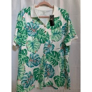 Kim Rogers‎ Perfectly Soft 2 Xl Green Floral Polo